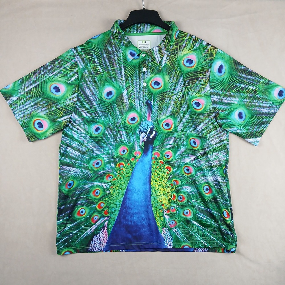 Obnoxious Golf 2XL Mens Polo Shirt Golf Peacock 24x28 **Fits A XL **